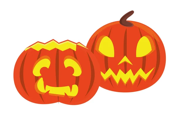 Citrouilles halloween avec des icônes visages — Image vectorielle