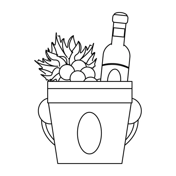Ведро со льдом с бутылкой вина и дизайном винограда — стоковый вектор