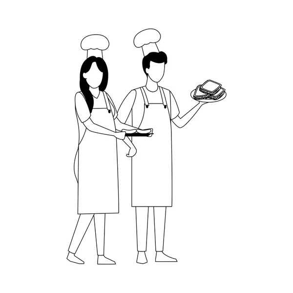 Avatar hombre y mujer con sombrero de chef — Vector de stock