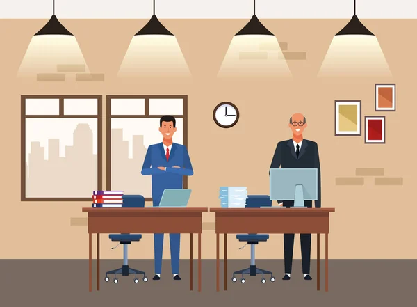 Businessmen partners working at desks — ストックベクタ