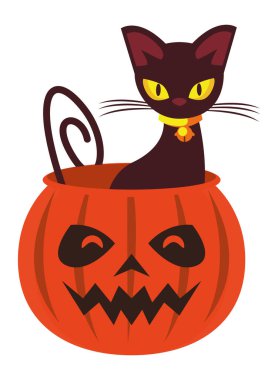 Kedi hayvanlı Cadılar Bayramı balkabağı