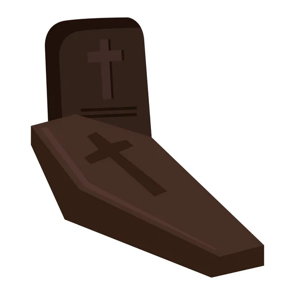 Halloween temető kereszt temető koporsóval — Stock Vector