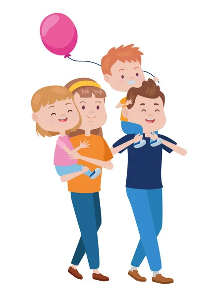 Föräldrar med barn och ballong helium — Stock vektor