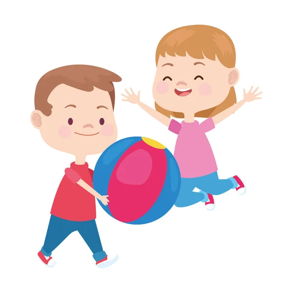 Little kids playing, colorful flat design — 스톡 벡터