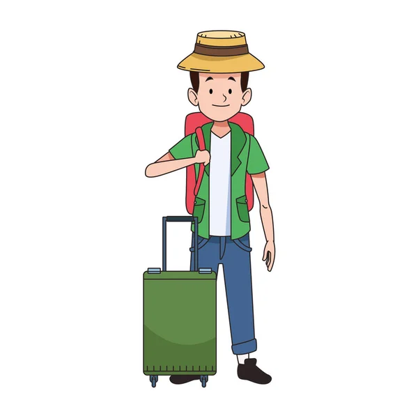 Dessin animé touristique avec chapeau de plage — Image vectorielle