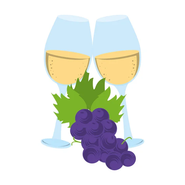 ワイングラスやブドウのアイコン画像、フラットデザインの束 — ストックベクタ