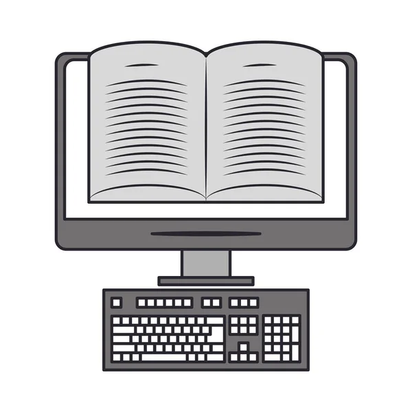 Computer and books isolated icon — Stock Vector
