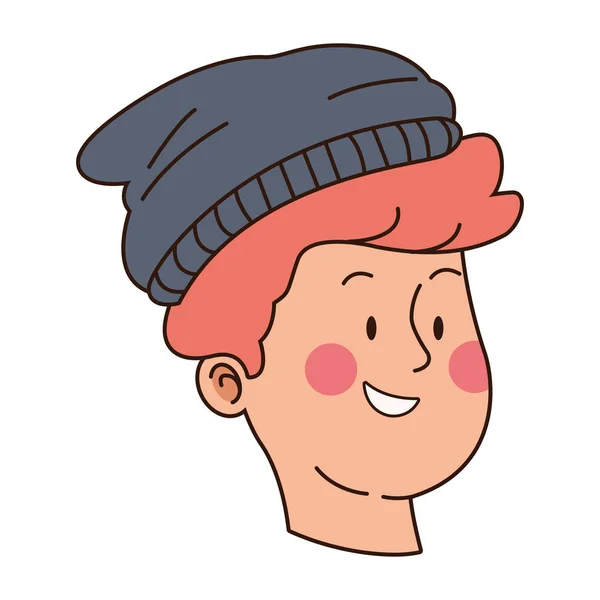 Cool adolescent garçon avec bonnet chapeau, design plat — Image vectorielle