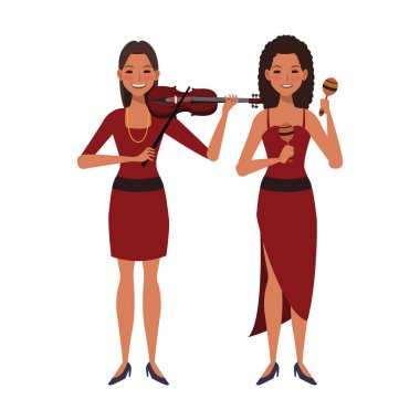 enstrümanlı çizgi film müzisyenleri, düz renkli tasarım