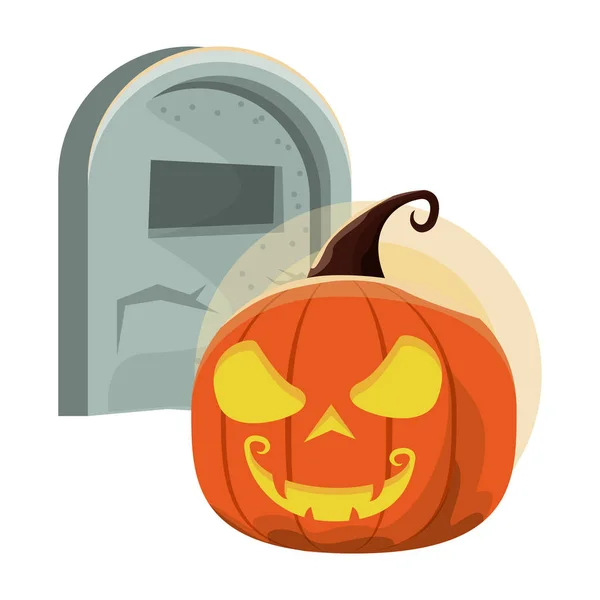 Zucca di Halloween con cimitero cimiteriale — Vettoriale Stock