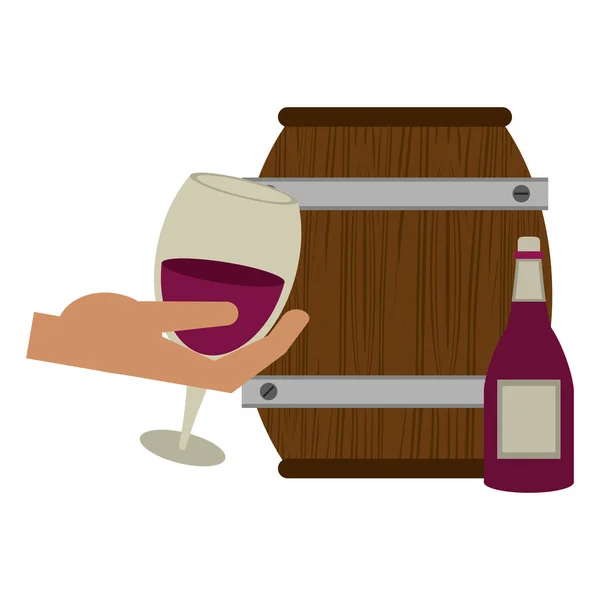 Ícone de vidro de vinho e barril de madeira —  Vetores de Stock