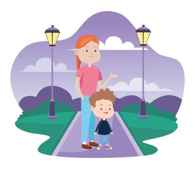 Parktaki sevimli anne ve oğul.