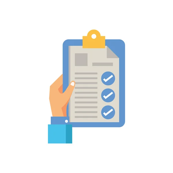 Mano con documento di checklist appunti — Vettoriale Stock