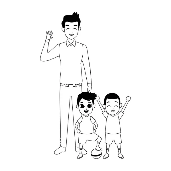 Cartoon man with little boys icon — 스톡 벡터