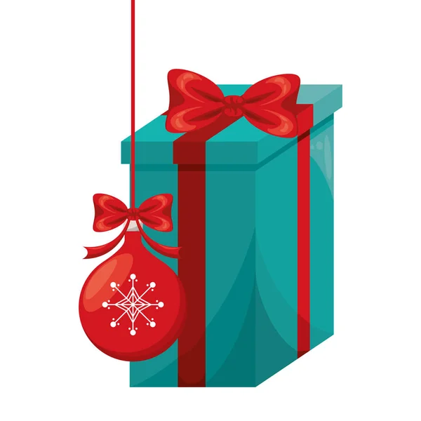 Frohe Weihnachtskugel mit Geschenk — Stockvektor