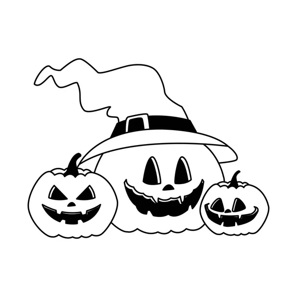 Abóboras halloween com chapéu de bruxa —  Vetores de Stock