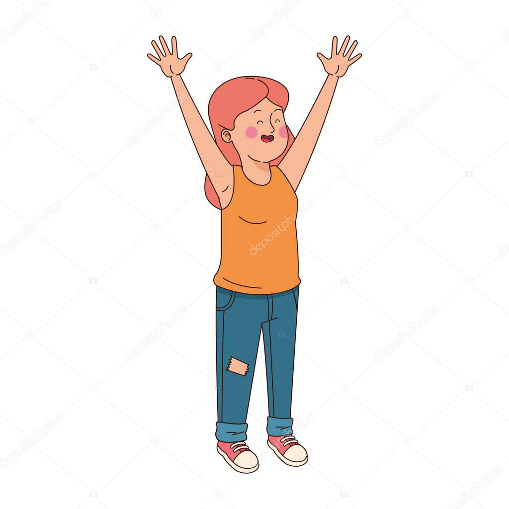 excited teen girl standing icon, flat design