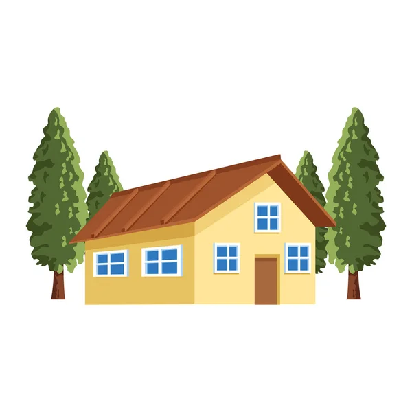 Pine trees and house icon design — 스톡 벡터