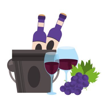 Şişeli buz kovası ve üzüm tasarımı.