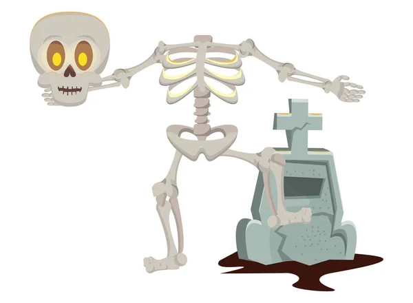 Cementerio de Halloween cementerio con esqueleto — Vector de stock