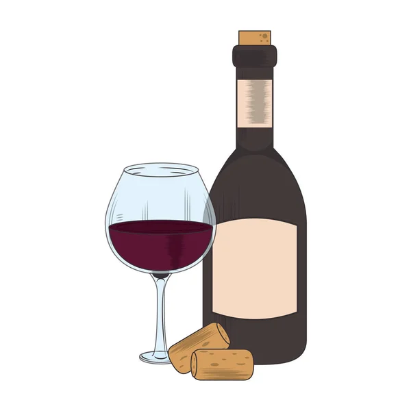 Botella de vino y diseño de vidrio — Vector de stock