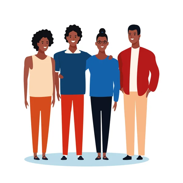 Tecknad afro vänner stående, färgglad design — Stock vektor