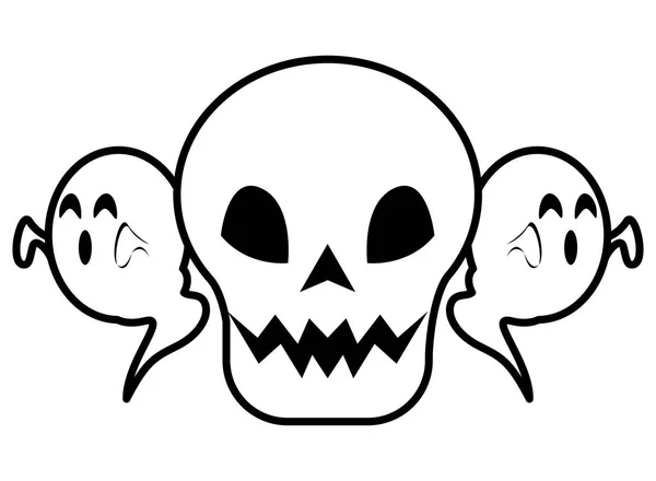 Halloween ghosts and skull head — 스톡 벡터