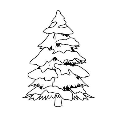 çam ağacı ve kar simgesi, düz dizayn