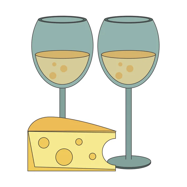 Verres à vin avec conception morceau de fromage — Image vectorielle