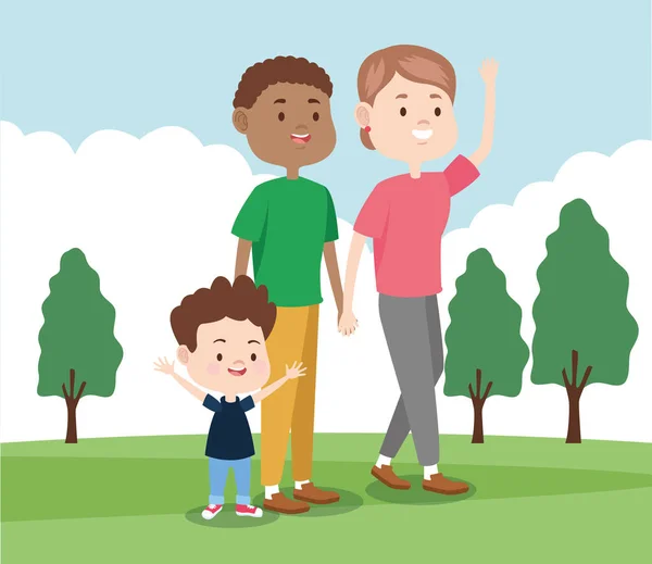 Cartoon happy family with little kid, colorful design — 스톡 벡터