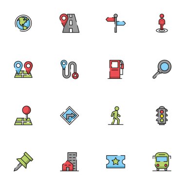 Haritalar ve yön bulma simgeleri demeti