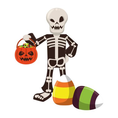 Cadılar bayramı kafatası kostümü ve tatlı şekerler