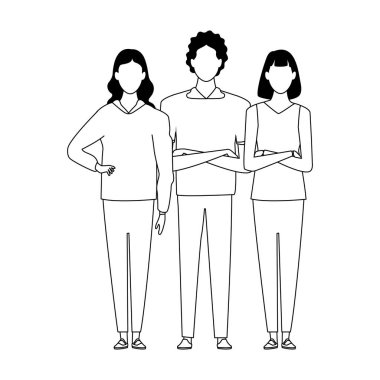 Çizgi film adamı ve iki kadın ayakta