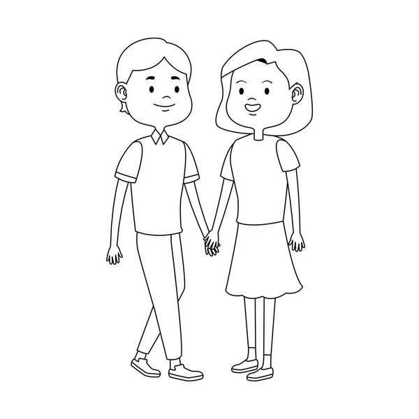 Dessin animé heureux adolescent couple icône, design plat — Image vectorielle