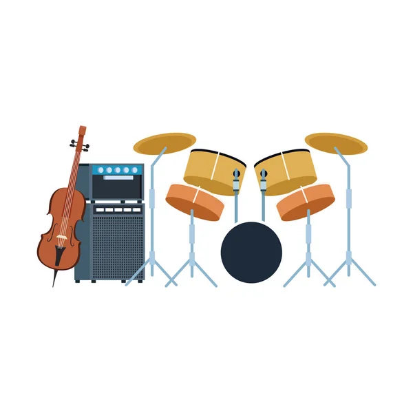 Schlagzeug Set und Cello Instrumente Design — Stockvektor