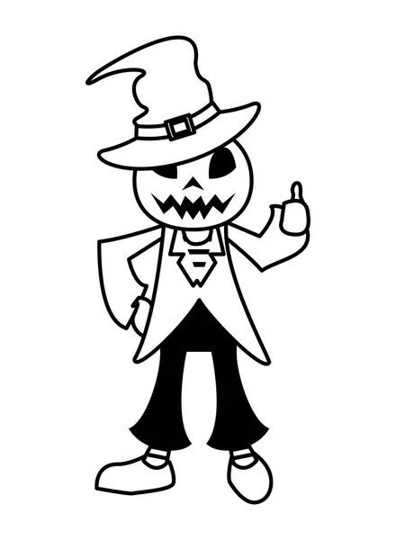 Αστείο κοστούμι κολοκύθας με χαρακτήρα καπέλο μάγισσα — Διανυσματικό Αρχείο