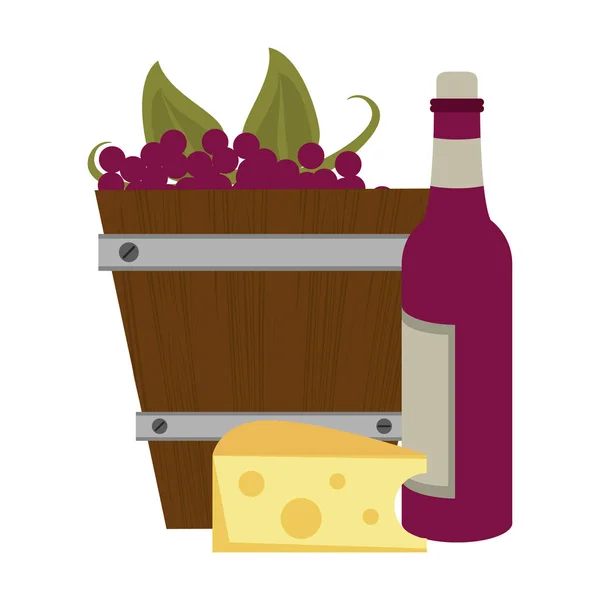 Seau en bois avec conception d'icônes liées au vin — Image vectorielle
