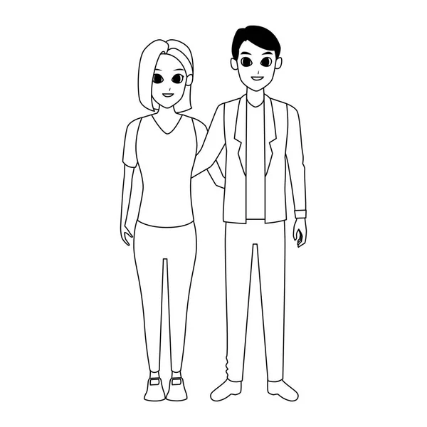 Heureux jeune couple dessin animé icône, design plat — Image vectorielle