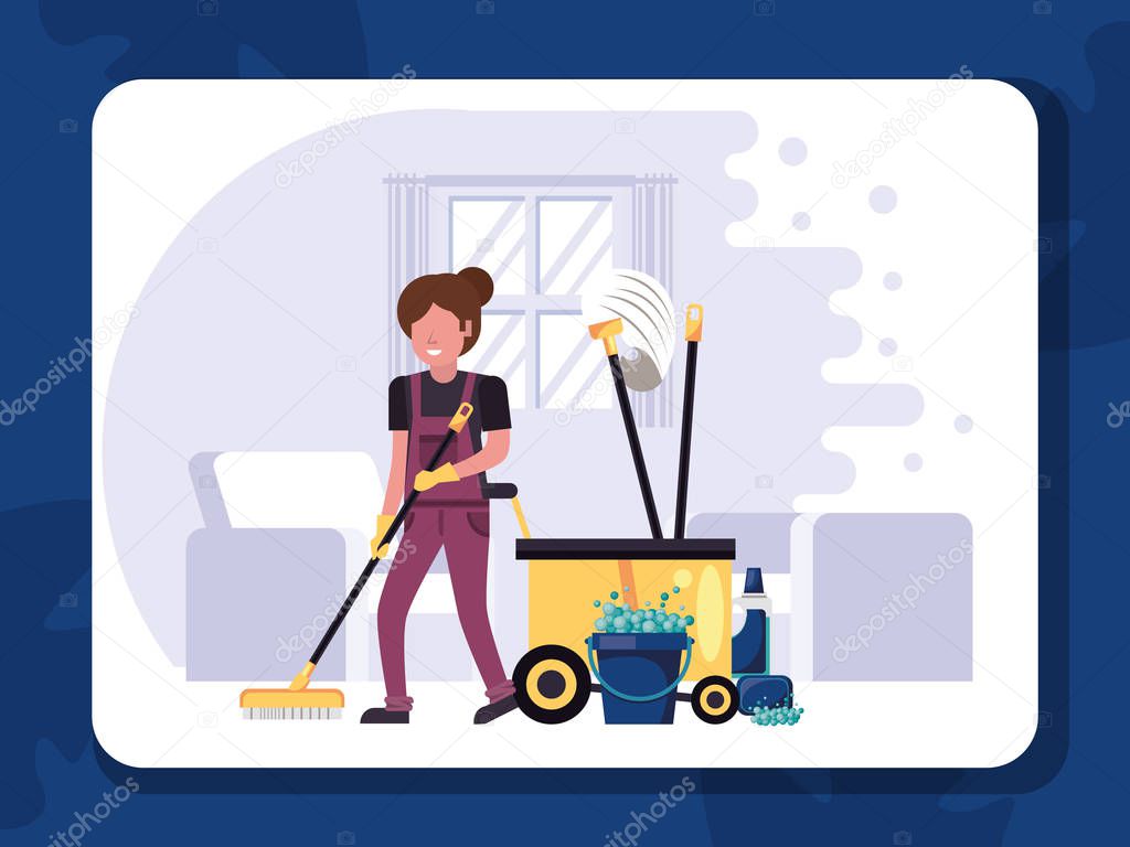 woman worker in housekepping with equipment