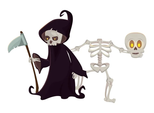 Scheletro di Halloween e personaggi della morte — Vettoriale Stock