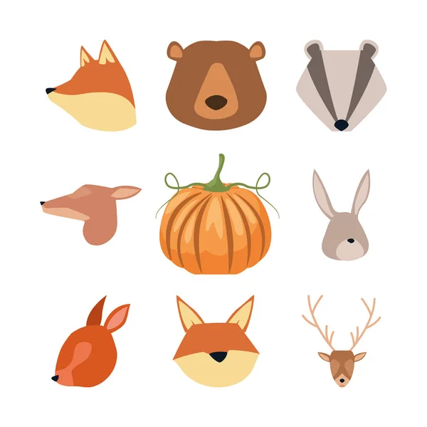 Manojo de animales de temporada de otoño — Vector de stock