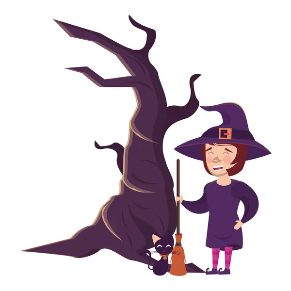 Cadı ve ağaç kostümlü kadın. — Stok Vektör
