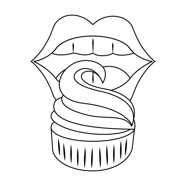 Female lips and muffin design — 스톡 벡터