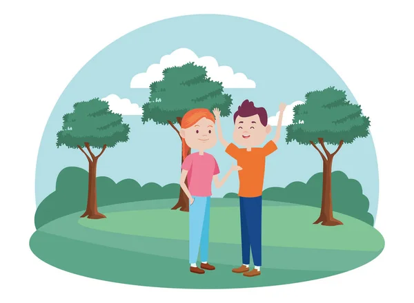 Young couple characters in the field — Stock Vector