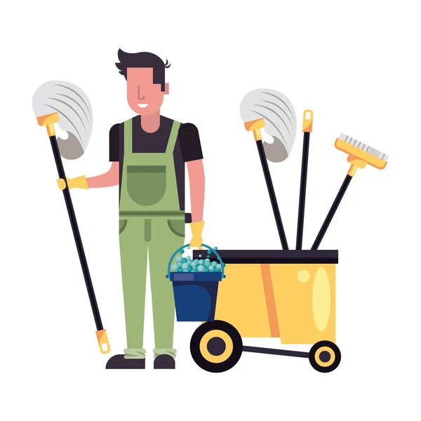 Housekepping male worker with mop — Stock Vector