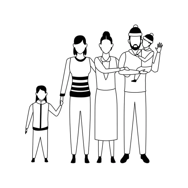 Família avatar com mulher velha e crianças —  Vetores de Stock