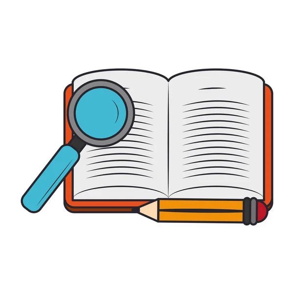 Magnifying glass and academic book design — Stock Vector