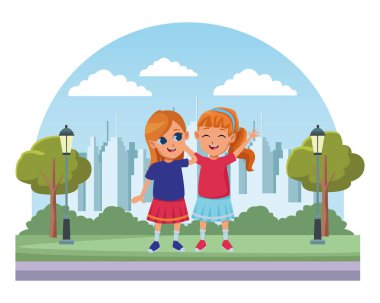 Çocuk arkadaşlar oyun ve gülümseyen çizgi film