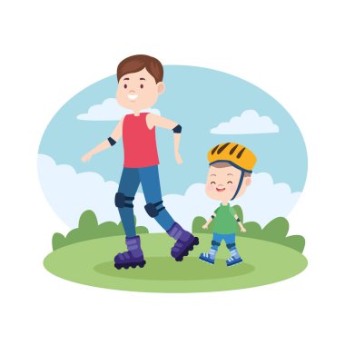 Çocuklu aile tek baba karikatür