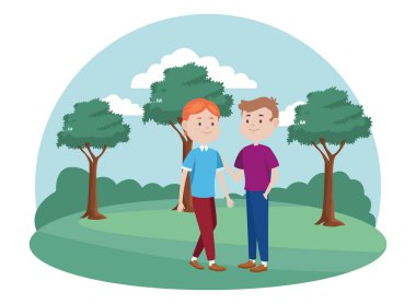 Genç erkekler sahadaki karakterlerle arkadaş olur.